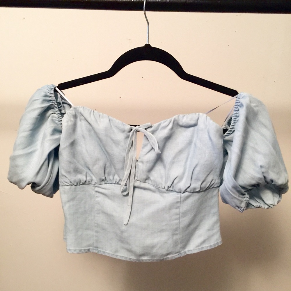 Guess Denim Off-The-Shoulder Crop Top